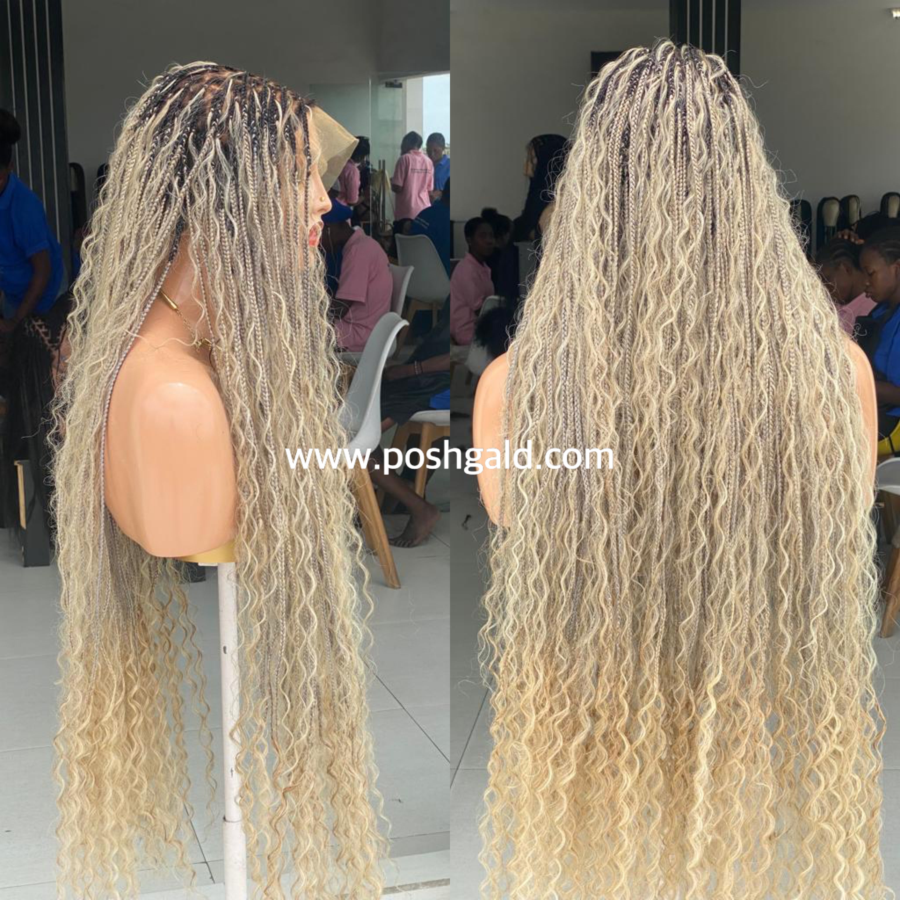 Bohemian Knotless Braid Wig, Full Lace, Waist, Color 613 mix - ZARA Bohemian Knotless Braid Wig, Full Lace, Waist, Color 613 mix - ZARA