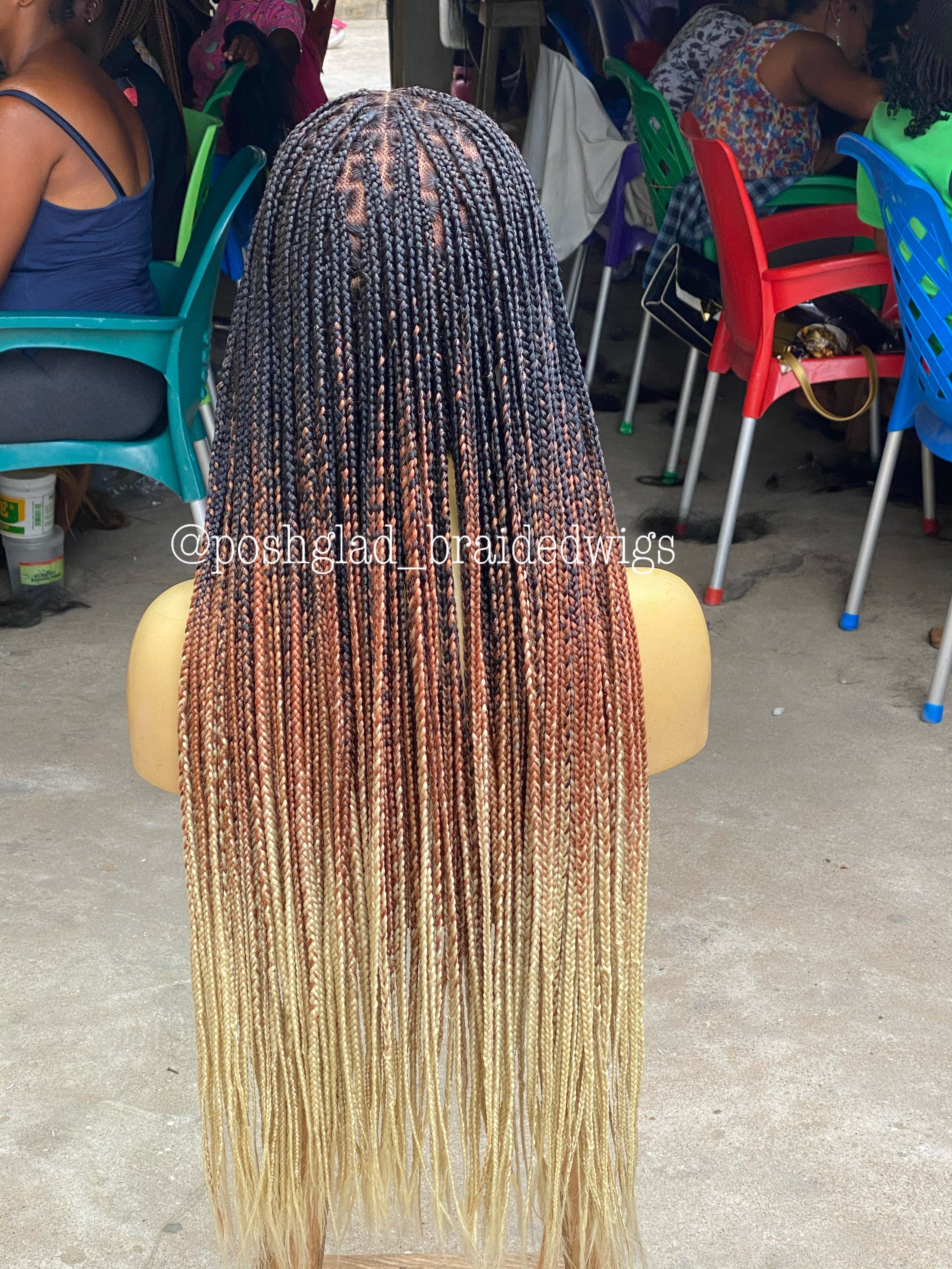 Knotless Braid Wig, Swiss Full Lace, Threetone Color, Waist Length - Gabrielle Knotless Braid Wig, Swiss Full Lace, Threetone Color, Waist Length - Gabrielle