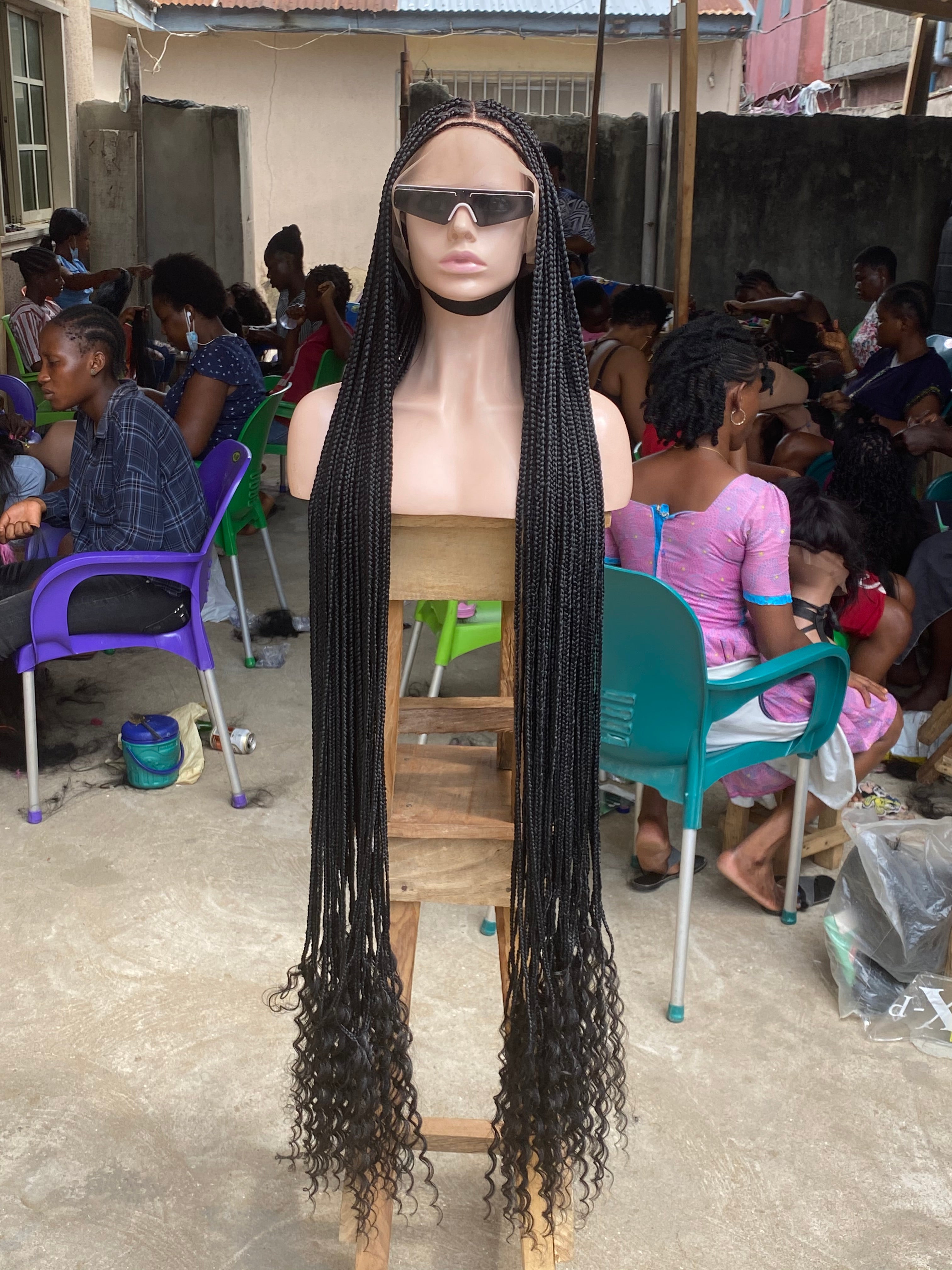 Goddess Knotless Braid Wig, HD Full Lace, Color 1B, Tailbone Length - Daya Goddess Knotless Braid Wig, HD Full Lace, Color 1B, Tailbone Length - Daya