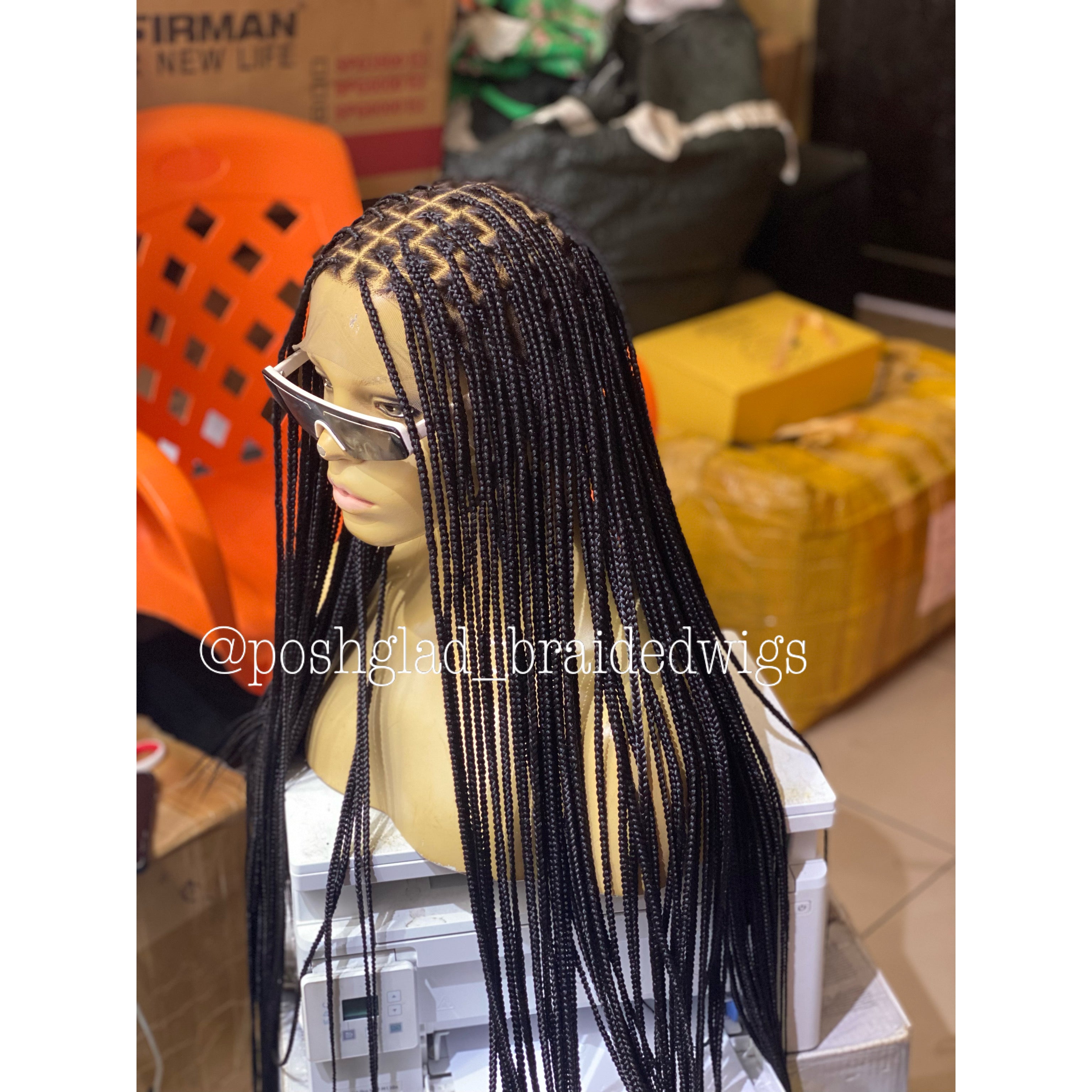 Knotless Braid Wig, Swiss Full Lace, Color 1, Glueless, Small Knots - Patsy Knotless Braid Wig, Swiss Full Lace, Color 1, Glueless, Small Knots - Patsy