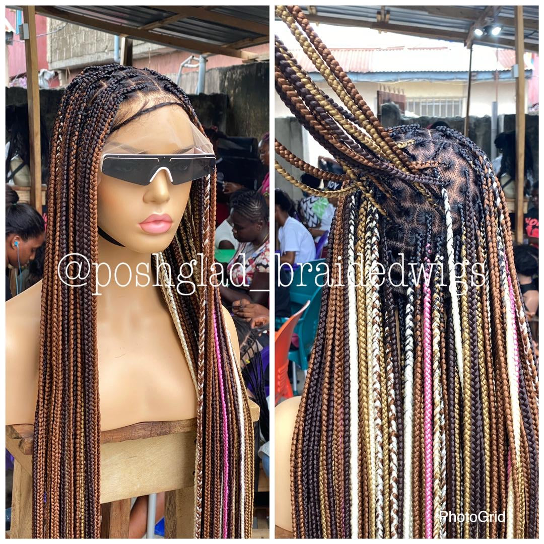 Shade Knotless Braid Wig - Multi Colors Swiss Full Lace Shade Knotless Braid Wig - Multi Colors Swiss Full Lace