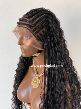 French Cornrow Bohemian Wig, Swiss Full Lace, Black, Waist Length, Standard Density - Sweetie