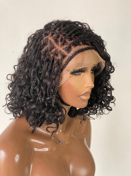Bob Bohemian Knotless Wig (Human Hair Curls) HD Full Lace, Black Color Tara