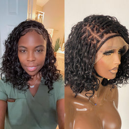 Bob Bohemian Knotless Wig (Human Hair Curls) HD Full Lace, Black Color Tara