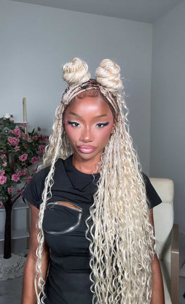 Bohemian Knotless Braid Wig, Full Lace, Waist, Color 613 mix - ZARA