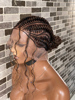 Feeding braid Wig, Human Hair Curls, Color 1B/30 Swiss Full Lace - Cornrow Janiece