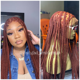 Knotless Braid Wig, HD Full Lace, color 350, Waist Length, Glueless - Gina