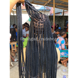 Goddess Knotless Braid Wig, HD Full Lace, Color 1B, Tailbone Length - Daya
