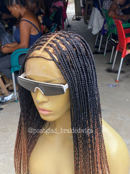 Knotless Braid Wig, Swiss Full Lace, Threetone Color, Waist Length - Gabrielle