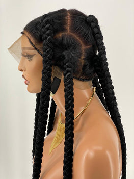 Large Jumbo Knotless Spiral Tip (100% Human Hair Full Lace Base) Color 1B - Jessie